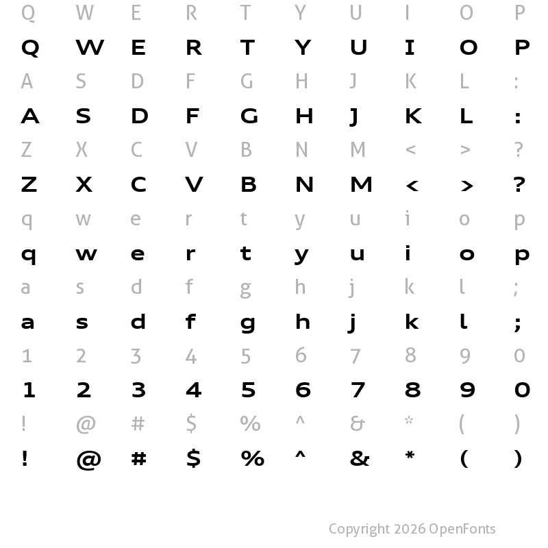 Character Map of Audi Type Extended Bold