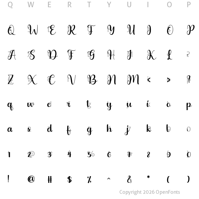 Character Map of Audigia Script Regular