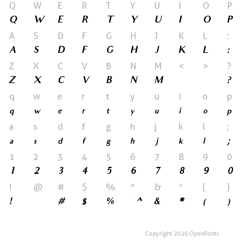 Character Map of Audrey Bold Italic