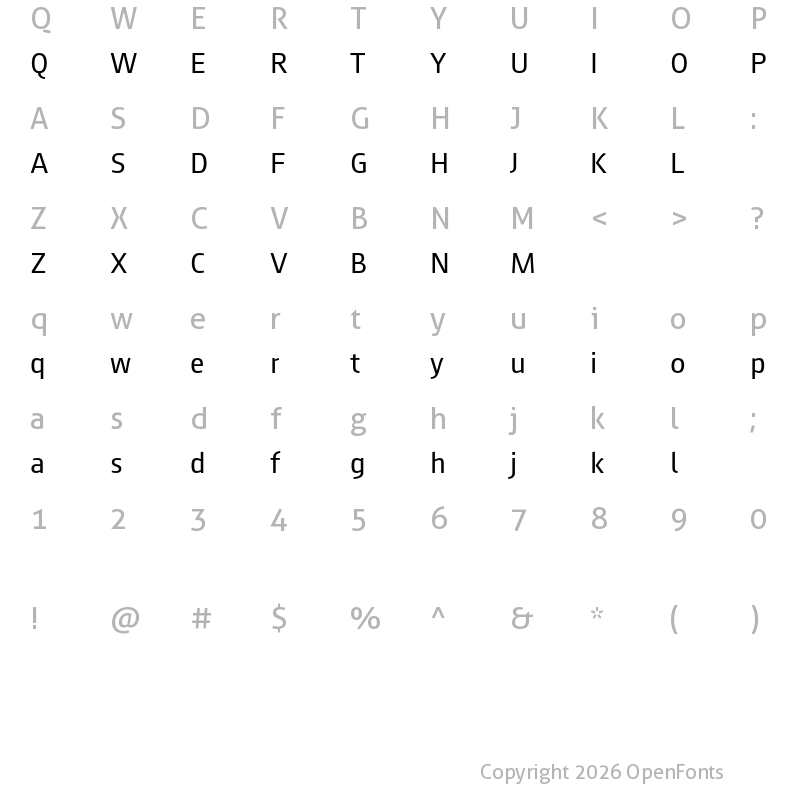 Character Map of August Sans Reduced 55 Regular