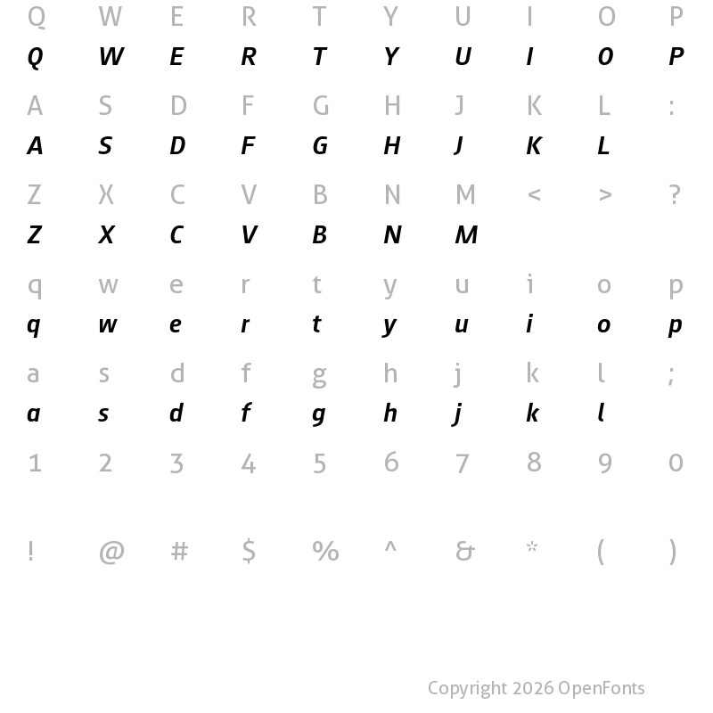 Character Map of August Sans Reduced 66 Medium Italic