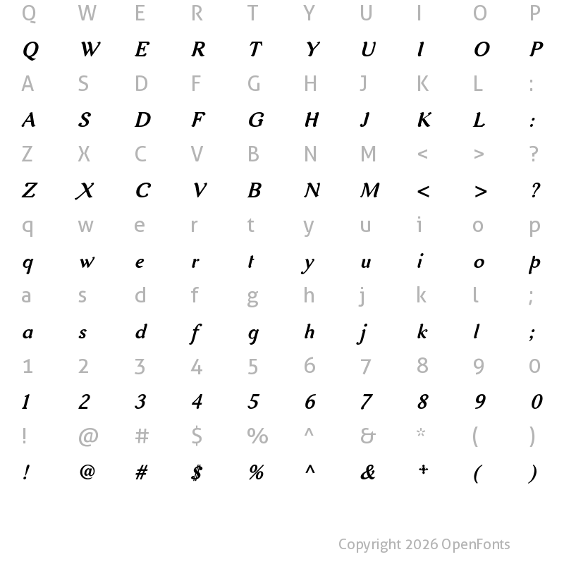 Character Map of Aurelis ADF No2 Std Bold Italic