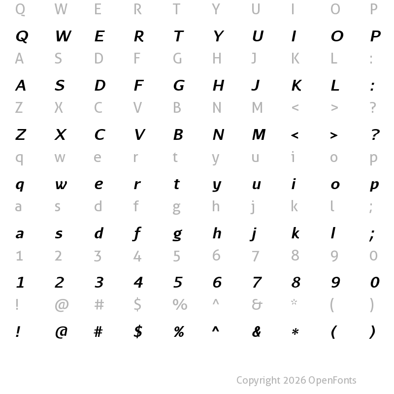 Character Map of Aurulent Sans BoldItalic