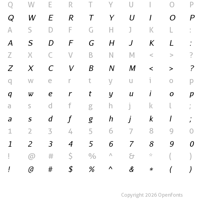 Character Map of Aurulent Sans Italic