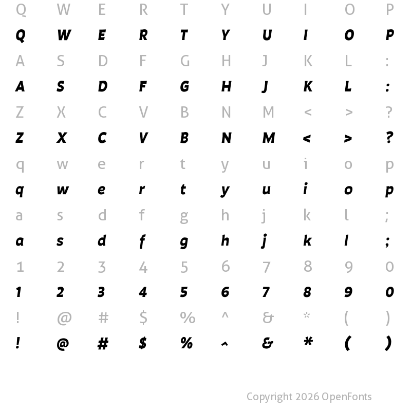 Character Map of Auster Black Italic