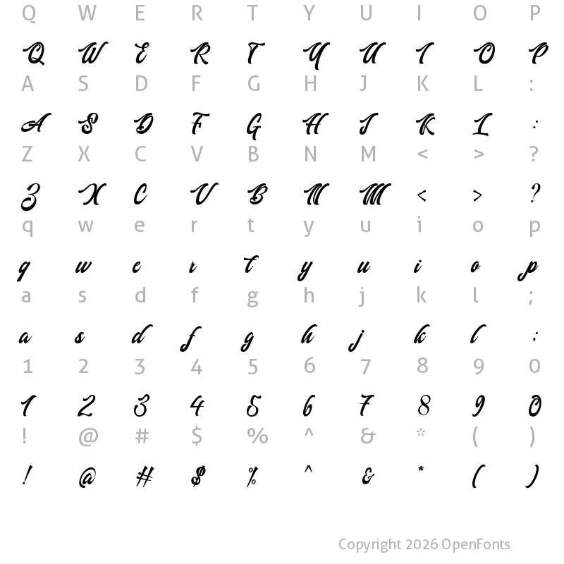 Character Map of Authem Script Regular