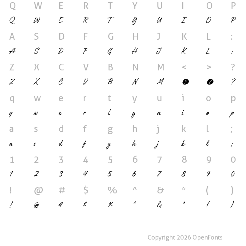 Character Map of Authenia Regular