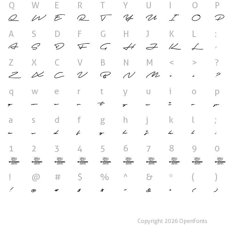 Character Map of Autografia PERSONAL USE ONLY Medium