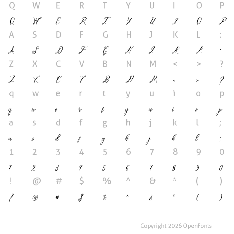 Character Map of Autumn Elegant Script Regular
