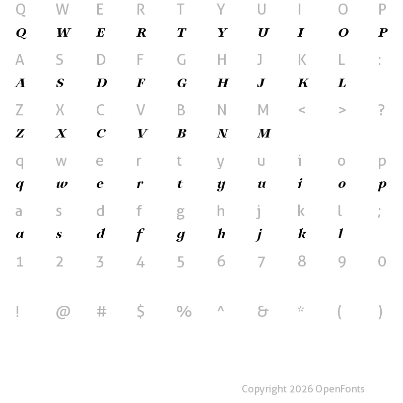 Character Map of Auxerre 66 Medium Italic reduced
