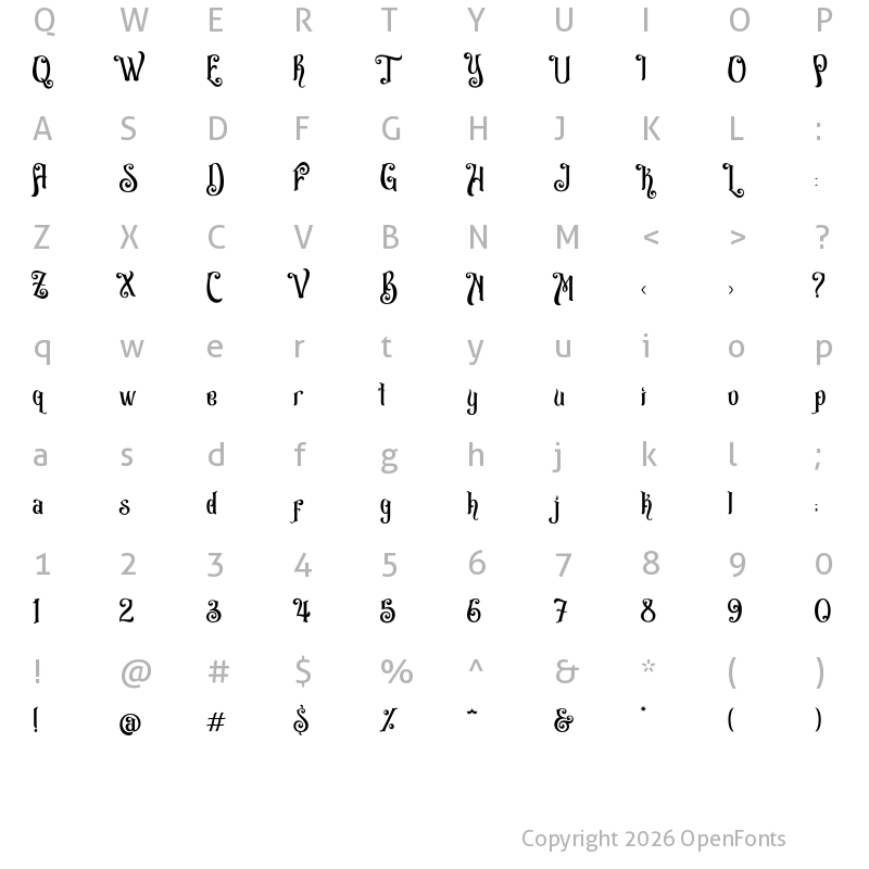 Character Map of Avarta Cadavra Regular