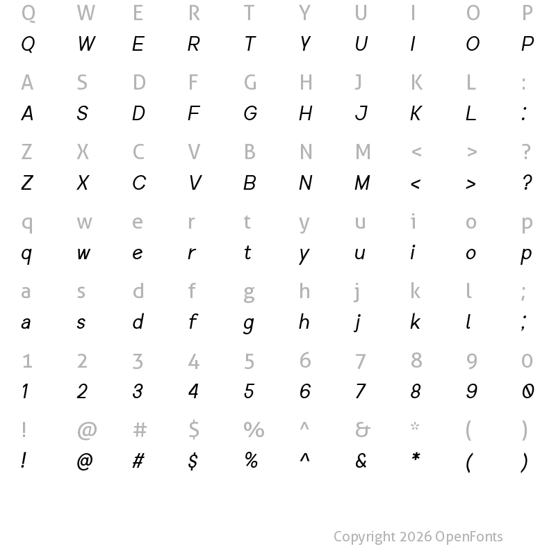 Character Map of AVELINO MTL Bold Italic