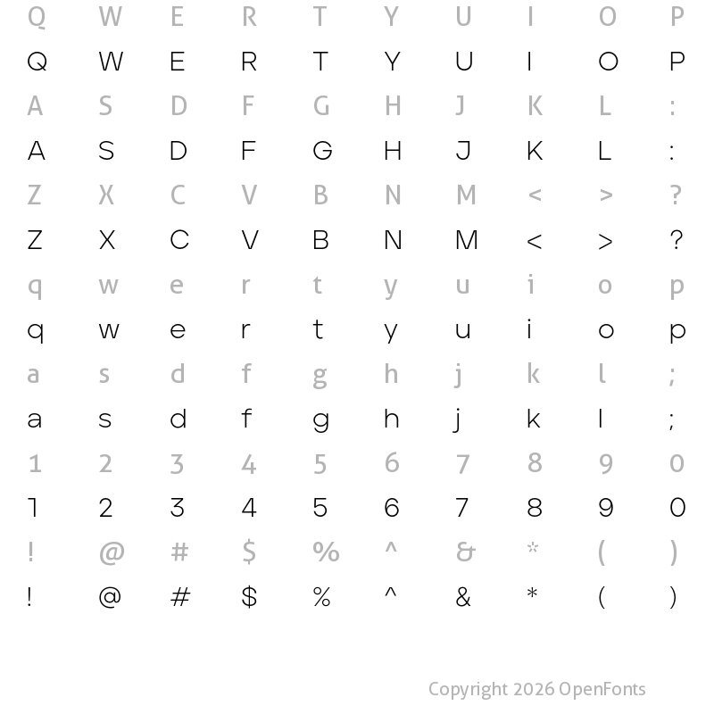Character Map of Aventa Personal Use Only Light