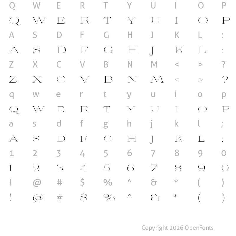 Character Map of Aviano Didone Thin