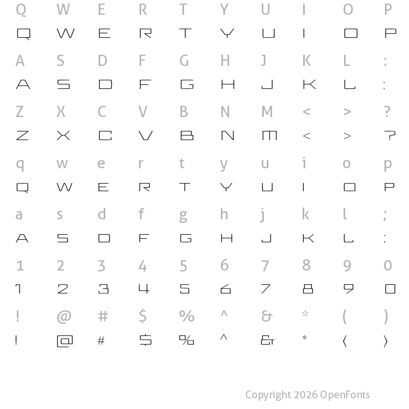 Character Map of Aviano Future Light Regular