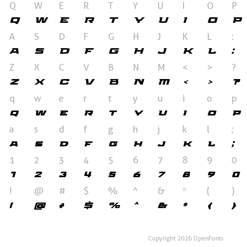 Character Map of Aviano Future W01 Fast Heavy