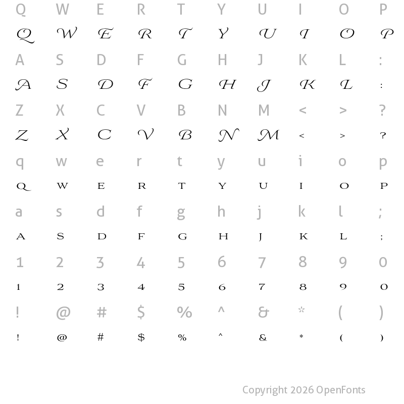 Character Map of Aviano Royale Light