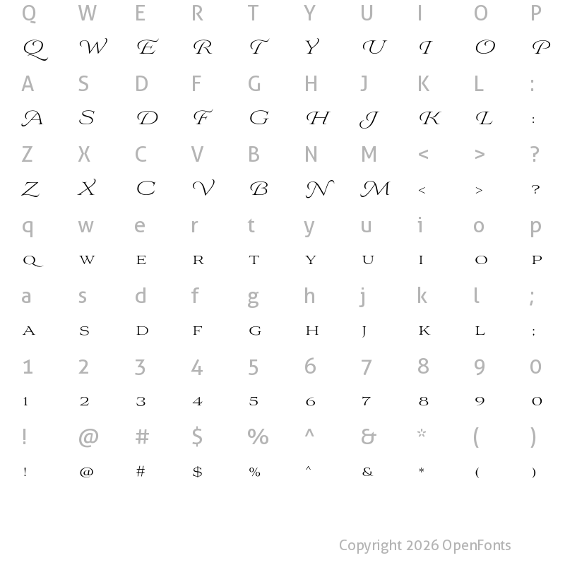 Character Map of Aviano Royale Thin