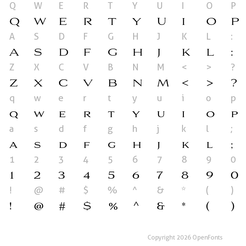 Character Map of Aviano Serif Light