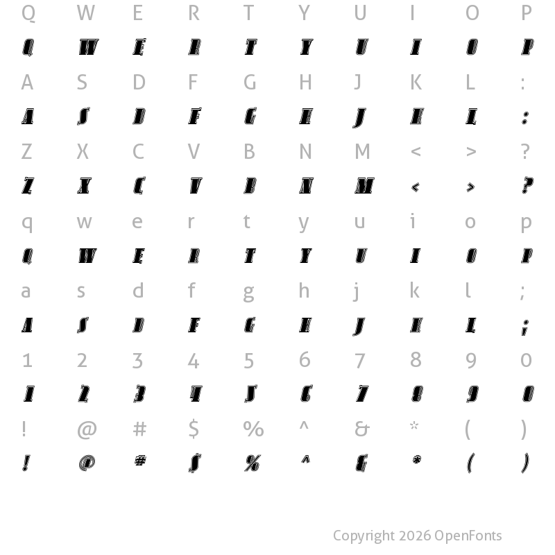 Character Map of Avondale SC Inline Italic