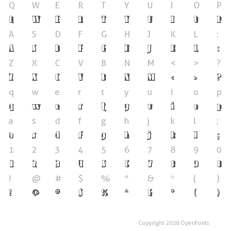 Character Map of Avondale Shaded Regular