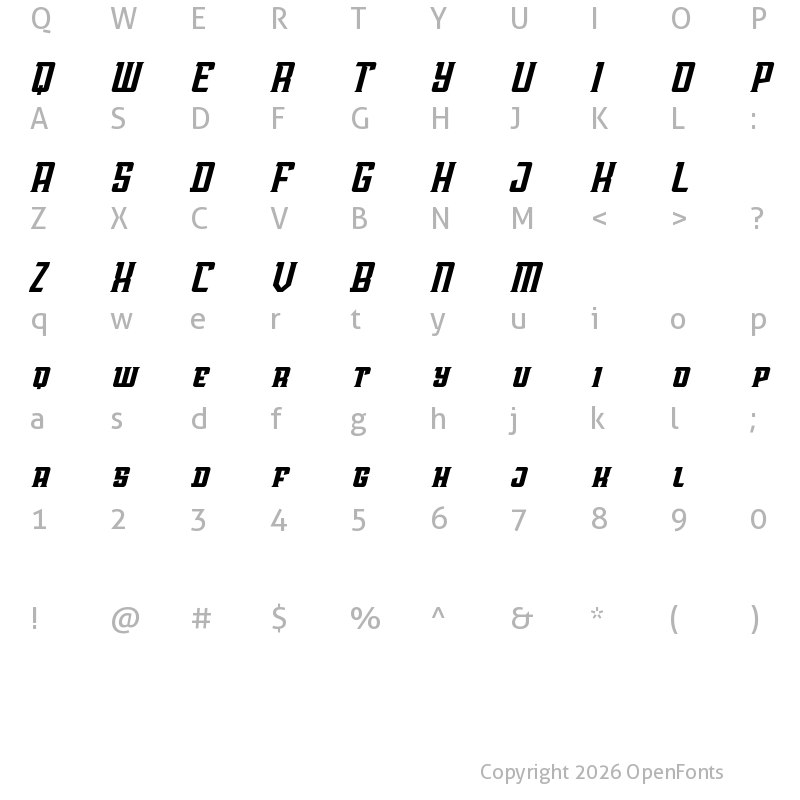 Character Map of AwmU Slant Demo Regular
