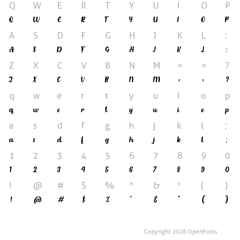 Character Map of Azarita Italic Italic