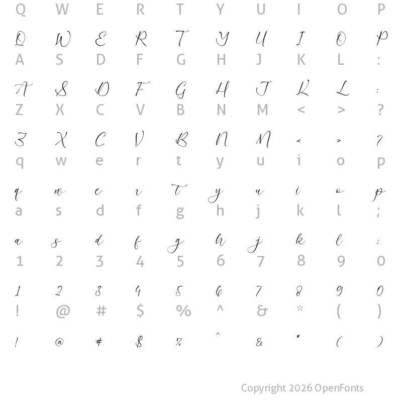 Character Map of Azelly Vellyne Regular