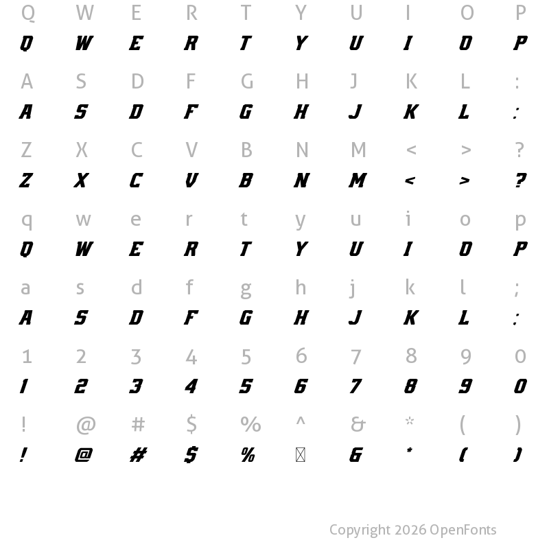 Character Map of AZN Knuckles Regular Italic