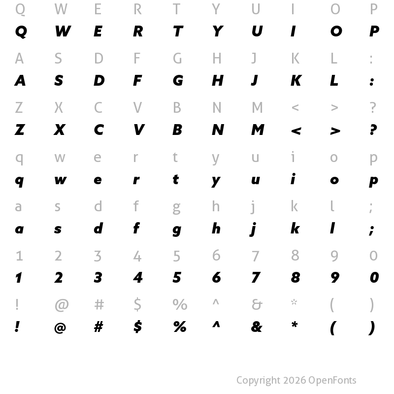 Character Map of Azo Sans Black Italic