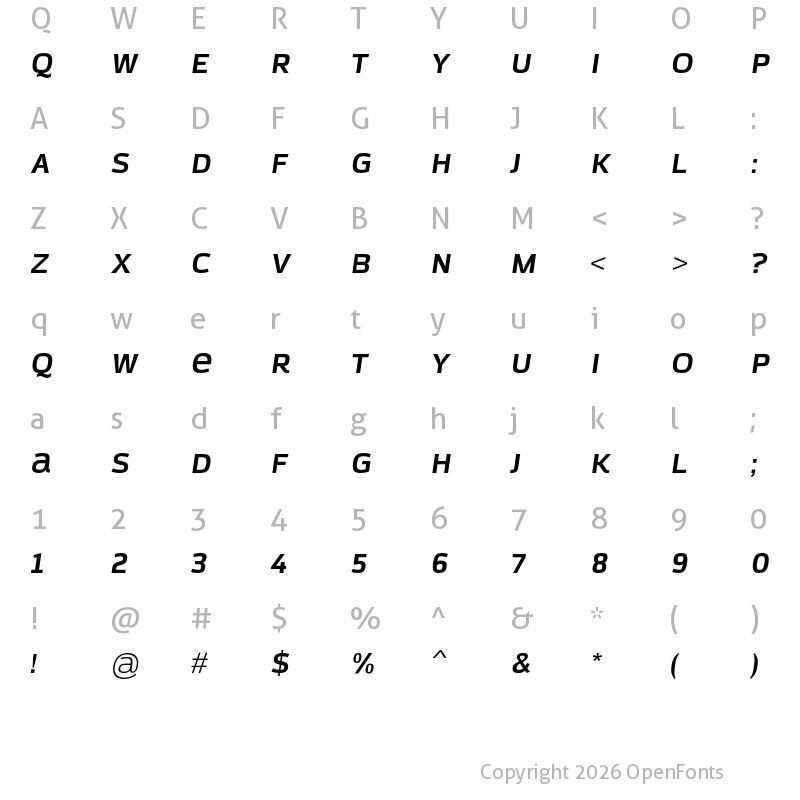 Character Map of Azoft Sans Bold Italic