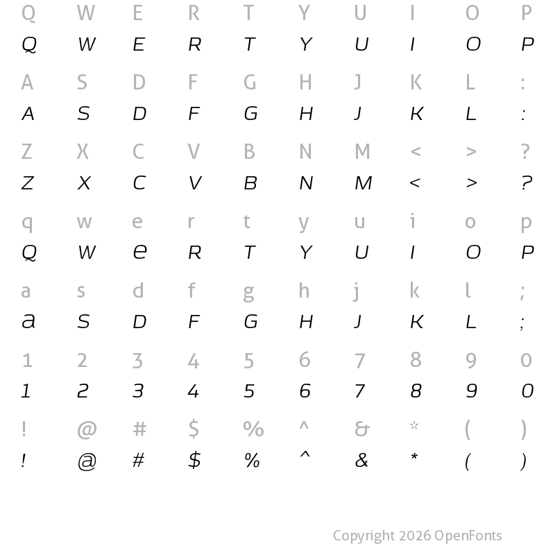 Character Map of Azoft Sans Italic