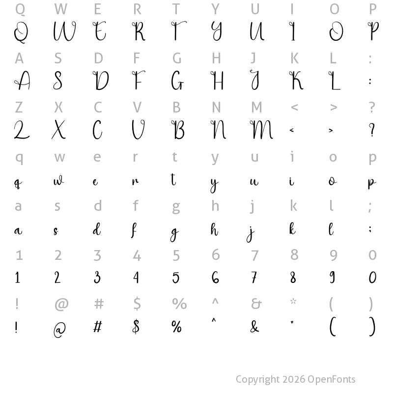 Character Map of Babe Boho Regular