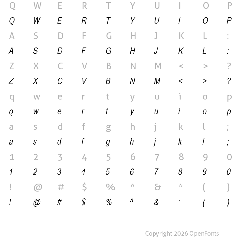 Character Map of BabelSans Medium Italic