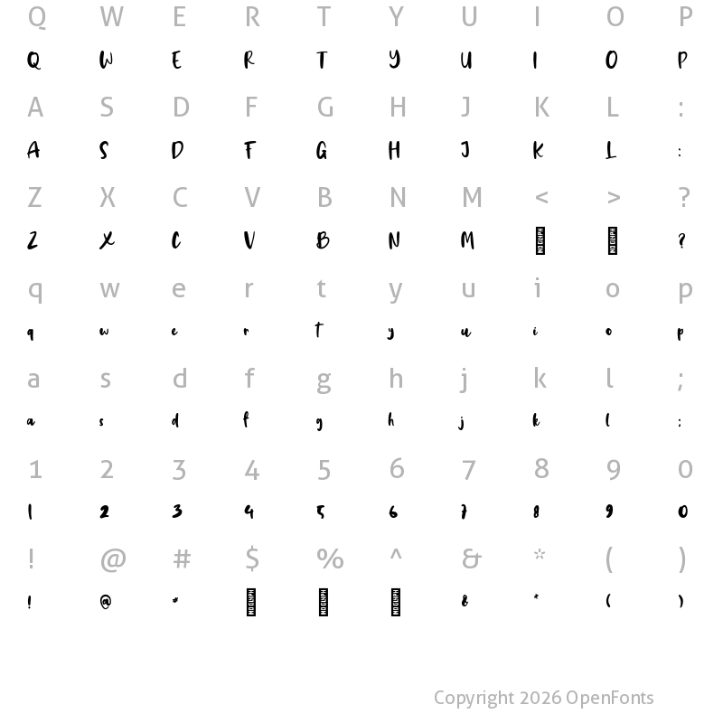 Character Map of Baby Angella Regular
