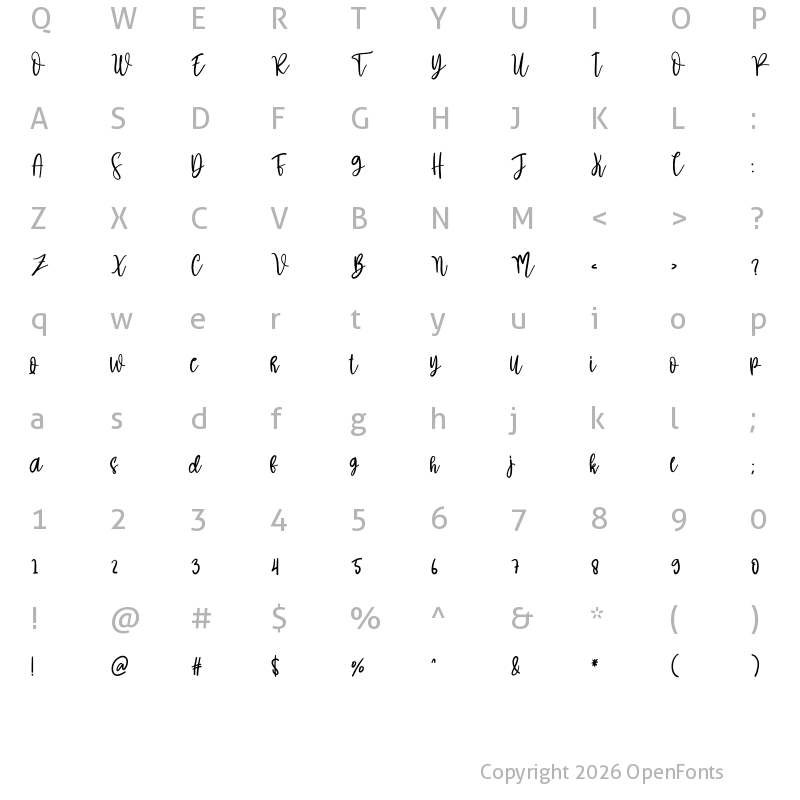 Character Map of Baby Cake Regular