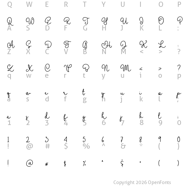 Character Map of Baby Mayora Script Regular