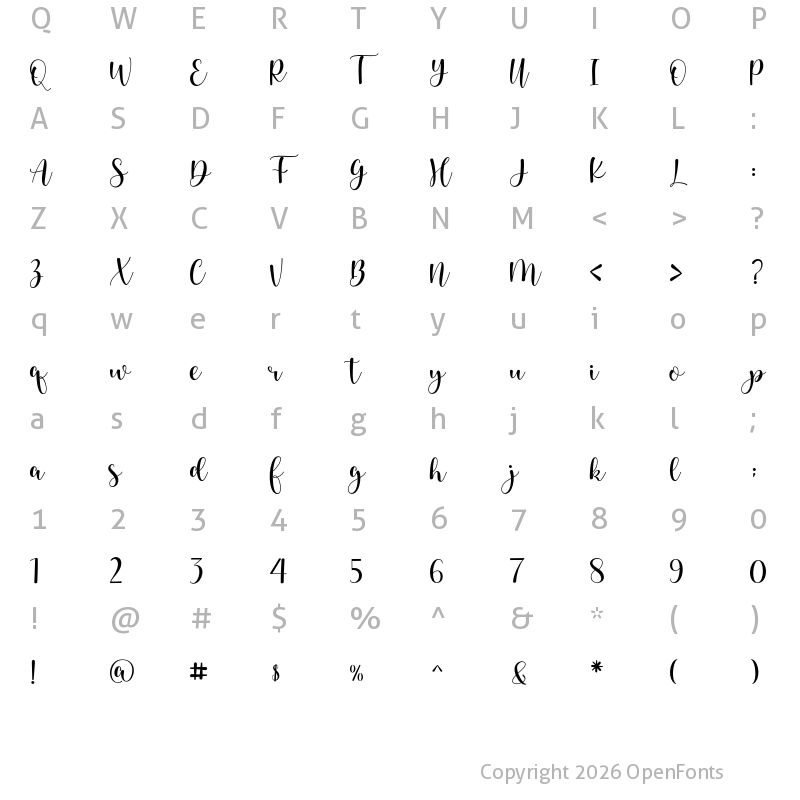 Character Map of Baby Melany Regular