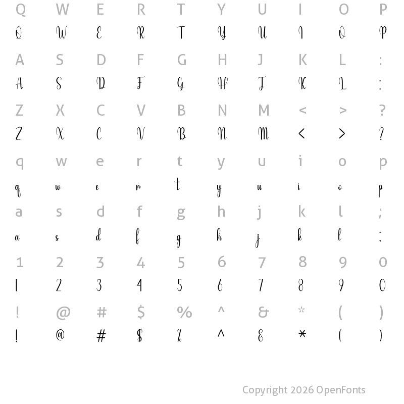 Character Map of Baby Sela Regular