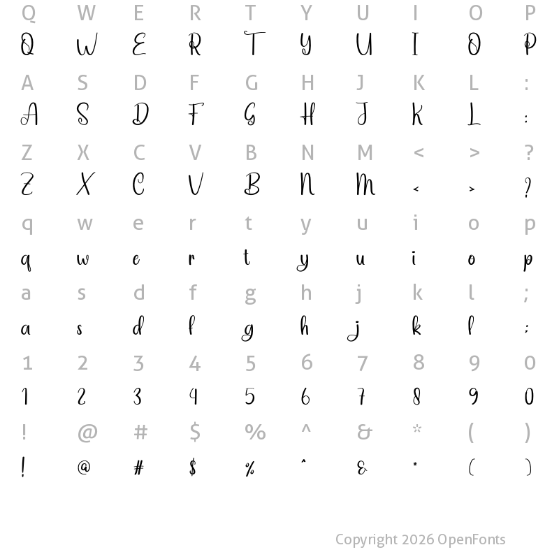 Character Map of Baby Sweet Regular