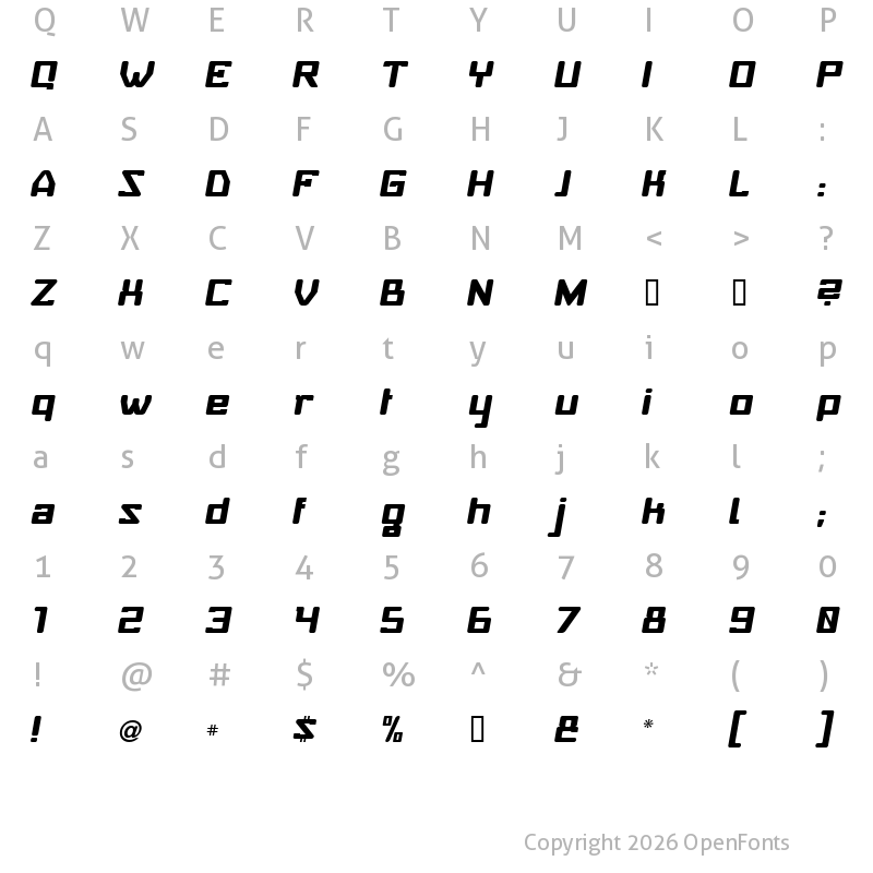 Character Map of Baby Universe Italic