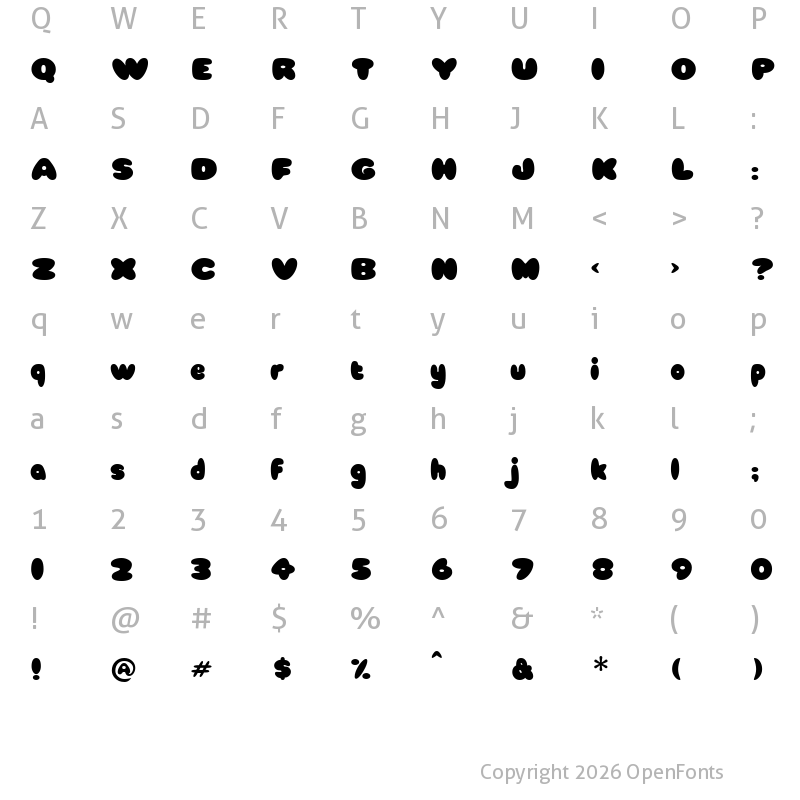 Character Map of Babycakes Regular