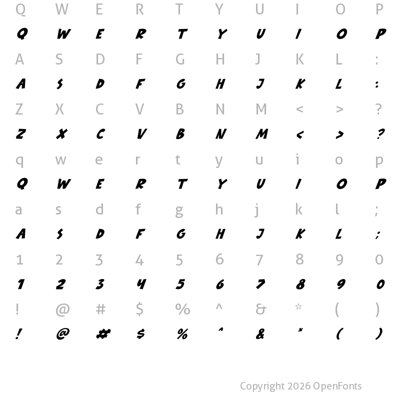 Character Map of Babydoo Italic