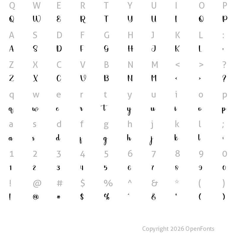 Character Map of Babylone Regular