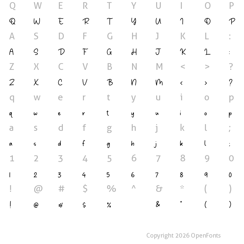 Character Map of Babynotes Regular