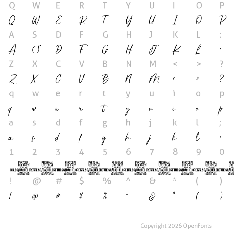 Character Map of Bachelorette PERSONAL USE ONLY Regular