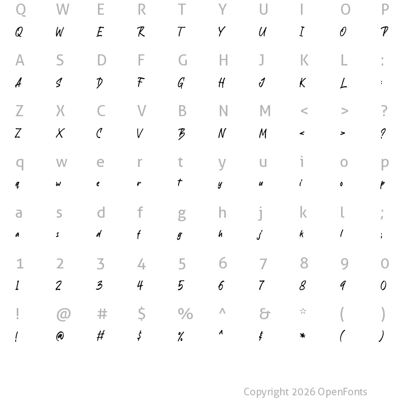 Character Map of Backdown Regular