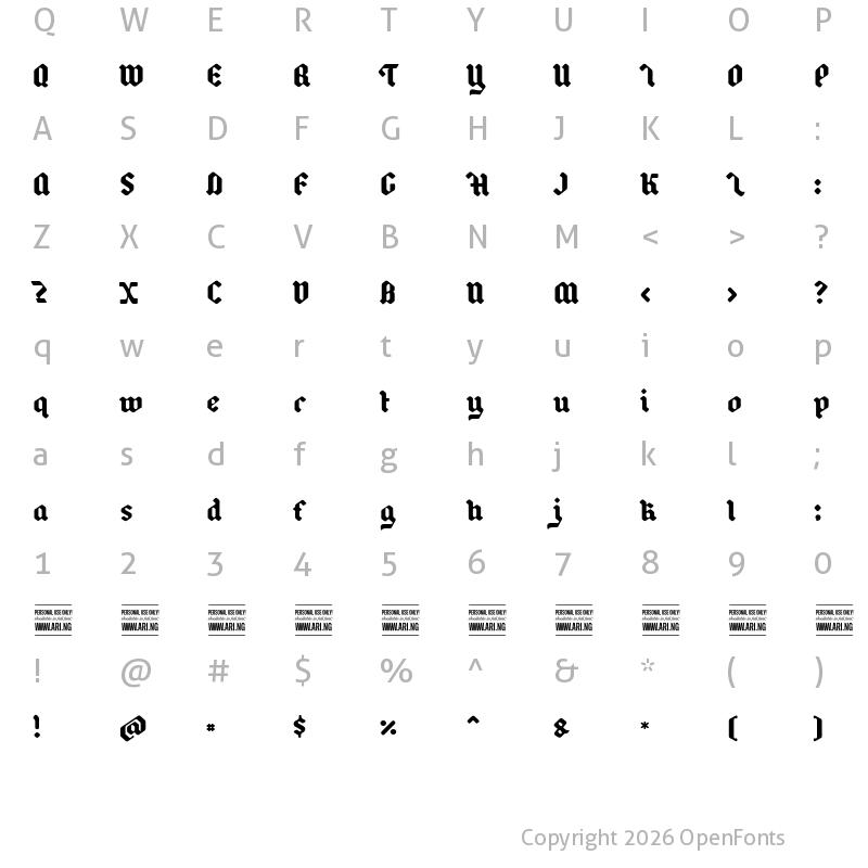 Character Map of Backyard Black PERSONAL Regular