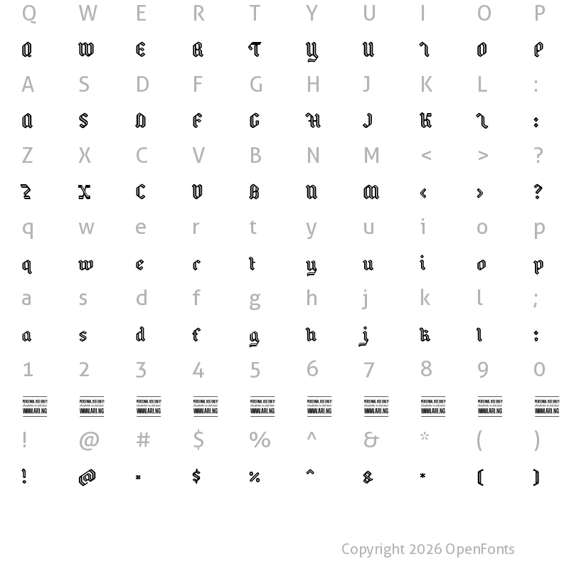 Character Map of Backyard PERSONAL Regular