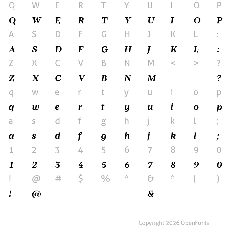 Character Map of Baghira Test Semi Bold Italic